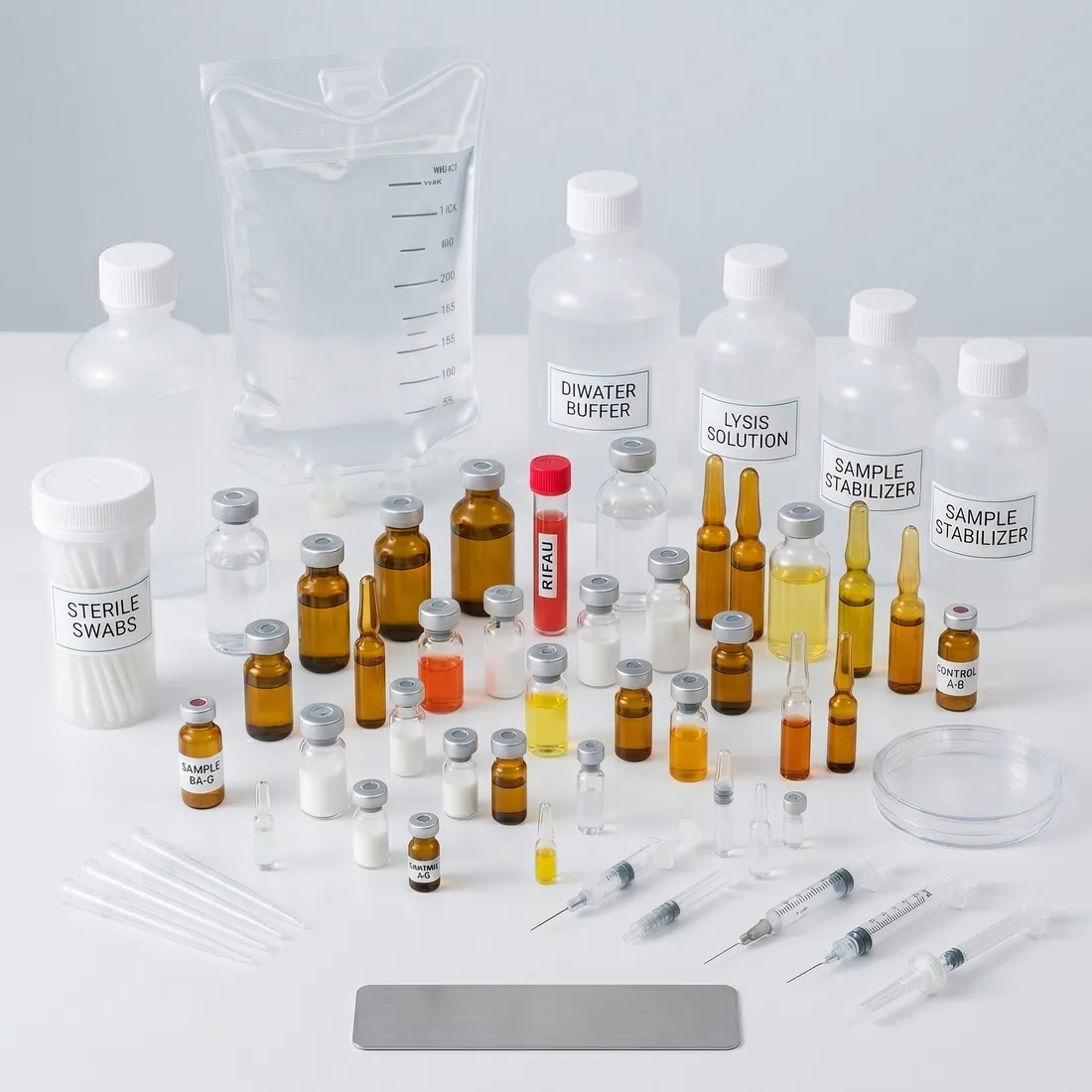 Knapp Test Kit contents - vials, ampoules and reagents supplied by Mahant Pharma Advances